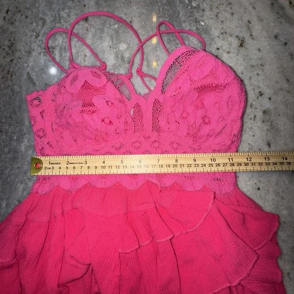 Zenana Tank Top Medium Hot Pink Cami Baby Doll Lace Y2K Cropped - Picture 5 of 6